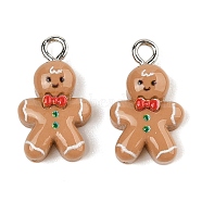 Christmas Theme Opaque Resin Pendants, with Platinum Iron Loop, Gingerbread Man, 18x10x5mm, Hole: 2mm(RESI-S08-02R)