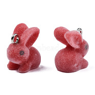 Flocky Resin Pendants, with Platinum Plated Iron Loops, Rabbit, Indian Red, 18x16.5x11mm, Hole: 2.5mm(RESI-N032-03A)