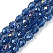 Transparent Electroplate Glass Beads Strands, AB Color Plated, Faceted, Teardrop, Marine Blue, 8x6mm, Hole: 1.2mm, about 65~67pcs/strand, 20.08''(51cm)(EGLA-N013-T6mm-B28)