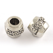 Tibetan Style Alloy European Large Hole Beads, Cadmium Free & Lead Free, Drum, Antique Silver, 8x9mm, Hole: 4.5mm, about 444pcs/1000g(TIBEP-R304-099AS-LF)