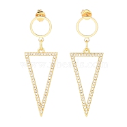 Brass Micro Pave Clear Cubic Zirconia Dangle Stud Earrings, with Ear Nuts, Triangle with Ring, Golden, 47mm, Pin: 0.8mm(EJEW-JE04331)