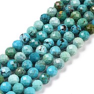 Natural HuBei Turquoise Beads Strands, Faceted, Round, 6mm, Hole: 0.9mm, about 60~62pcs/strand, 15.35 inch(39cm)(G-C009-A15)
