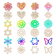 Pandahall 24pcs 12 Styles Unfinished Natural Poplar Wood Filigree Joiners Links, Laser Cut Wood Shapes, Flower/Heart/Butterfly/Rhombus, Antique White, 65~80x71~80x2.5~3.5mm, Hole: 1.6~17mm, 2pcs/style(WOOD-TA0001-81)