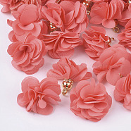 Cloth Pendant Decorations, with Acrylic Findings, Flower, Salmon, 25~30x28~35mm, Hole: 2mm(X-FIND-P026-D18)