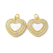Valentine"s Day Brass Micro Pave Clear Cubic Zirconia Pendants, with Shell, Heart, Real 18K Gold Plated, 18x18x3mm, Hole: 3.5mm(KK-B083-41I-G)