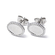 304 Stainless Steel Stud Earring Findings, Oval Earring Settings, with Ear Nuts, Stainless Steel Color, Tray: 8x6mm, 10x8mm, Pin: 0.7mm(STAS-F286-10P)