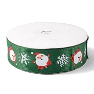 1 Roll Christmas Printed Polyester Grosgrain Ribbons, Santa Claus Snowflake Flat Ribbons, Green, 1 inch(25mm), about 20.00 Yards(18.29m)/Roll(OCOR-YW0001-05B)