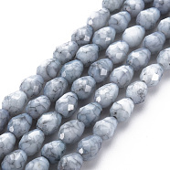 Opaque Baking Painted Glass Beads Strands, Imitation Stones, Faceted, Teardrop, Light Grey, 7.5x6mm, Hole: 1.2mm, about 53~54pcs/strand, 15.75 inch~15.94 inch(40~40.5cm)(EGLA-N006-007E)