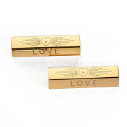 304 Stainless Steel Beads, with Rhinestone, Hexagonal Prism with Word Love, Real 14K Gold Plated, 25.5x9x8mm, Hole: 1.6mm(X-STAS-S116-289G)