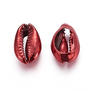 Electroplated Cowrie Shell Beads, Red, 15~20x10~12x5~6mm, Hole: 12~14x2~3mm(X-BSHE-O017-13A-01)