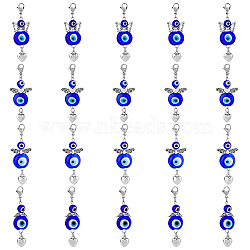 20Pcs Fairy with Heart Tibetan Style Alloy Pendant Decorates, with Evil Eye Lampwork Beads & 304 Stainless Steel Lobster Claw Clasps, Mixed Shape, Marine Blue, 57mm(HJEW-HY0001-05)