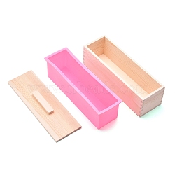 Rectangular Pine Wood Soap Molds Sets, with Silicone Mold, Wood Box and Cover, DIY Handmade Loaf Soap Mold Making Tool, Pearl Pink, 28x8.9x10.4cm, Inner Diameter: 7x25.9cm, 3pcs/set(DIY-F057-03C)