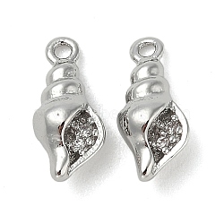 Brass Micro Pave Cubic Zirconia Pendants, Shell Shape Charms, Platinum, 12x5.5x4mm, Hole: 1mm(KK-U045-08P)