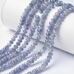 Electroplate Glass Beads Strands, Imitation Jade, Full Rainbow Plated, Faceted, Rondelle, Lavender, 4x3mm, Hole: 0.4mm, about 123~127pcs/strand, 16.5~16.9 inch(42~43cm)(EGLA-A034-J4mm-G03)