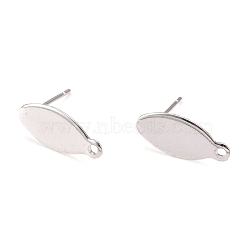 304 Stainless Steel Stud Earring Findings, with Loop and Flat Plate, Oval, Silver, 15x7x0.8mm, Hole: 1mm, Pin:0.8mm(X-STAS-H436-19S)