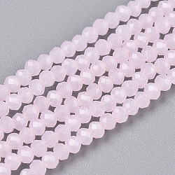 Glass Beads Strands, Imitation Jade, Faceted, Rondelle, Pink, 2.3~2.7x1.5mm, Hole: 0.4mm, about 135~140pcs/strand, 26~27cm(EGLA-A044-J1mm-D02)
