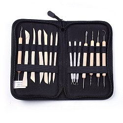 Wooden Handle Pottery Tool Sets, with Stainless Steel Findings, Ceramics Sculpture Modelling Kit, 22.5x13.5x2.7cm(AJEW-L072-51)