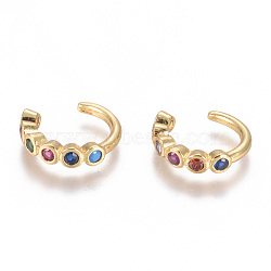 Golden Plated Brass Micro Pave Cubic Zirconia Cuff Earrings, Long-Lasting Plated, Colorful, 13x13.2x3mm(EJEW-L244-17G)