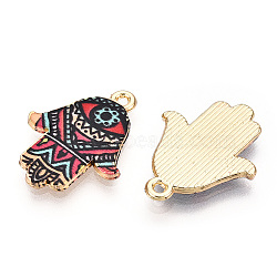 Printed Light Gold Tone Alloy Pendants, Hamsa Hand with Eye Charms, Crimson, 23x18x2mm, Hole: 1.4mm(ENAM-N056-206L)