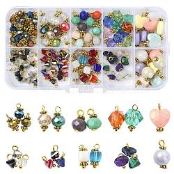 DIY Pendant Making Finding Kit, Including Imitation Jade Glass & Acrylic & Mixed Gemstone Beaded Pendants, Rondelle & Cube & Triangle & Nugget, Mixed Color, 12x8mm(DIY-FS0003-04)