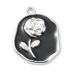 Rack Plating Alloy Enamel Pendants, Platinum, Rose Charm, Oval, 23x17x2mm, Hole: 1.6mm(ENAM-Z016-05P-02)