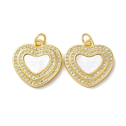 Valentine"s Day Brass Micro Pave Clear Cubic Zirconia Pendants, with Shell, Heart, Real 18K Gold Plated, 18x18x3mm, Hole: 3.5mm(KK-B083-41I-G)