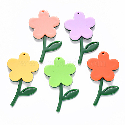 Cellulose Acetate(Resin) Big Pendants, Flower, Mixed Color, 50x28.5x4.5mm, Hole: 1.2mm(X-KY-R017-22)