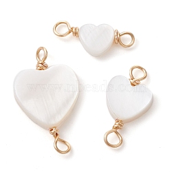 3Pcs 3 Styles Natural Freshwater Shell Connector Charms, Light Gold, Heart Links, WhiteSmoke, 15.5~6.5x6.5~12.5x3mm, Hole: 2.5mm, 1pc/style(PALLOY-JF02437)