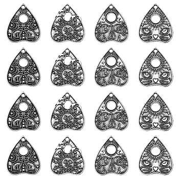 20Pcs 4 Styles Tibetan Style Alloy Pendants, Heart with Cat Pattern, Antique Silver, 26x22x1.5mm, Hole: 2mm, 5pcs/style