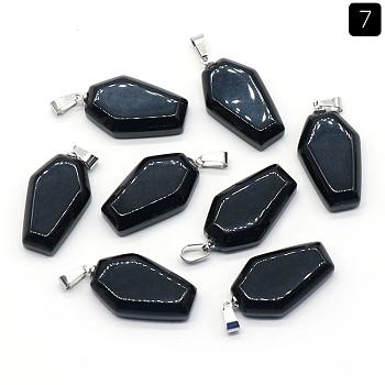 Natural Obsidian Pendants, Halloween Coffin Charms, 30x19mm