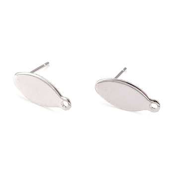 304 Stainless Steel Stud Earring Findings, with Loop and Flat Plate, Oval, Silver, 15x7x0.8mm, Hole: 1mm, Pin:0.8mm