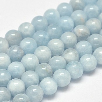 Round Grade AB Natural Aquamarine Bead Strands, 6.5mm, Hole: 1mm, about 65pcs/strand, 15.5 inch