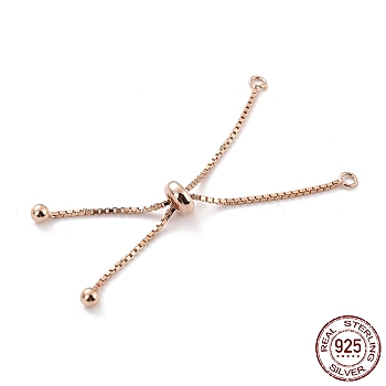 925 Sterling Silver Box Chain with Stop Beads and Loops, Slider Bracelet Making, for Bracelet Making, Rose Gold, 106mm, Hole: 1.8mm