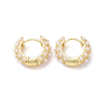 Plastic Imitation Pearl Beaded Hoop Earrings with Crystal Rinestone, Rack Plating Brass Jewelry for Women, Lead Free & Cadmium Free, Real 18K Gold Plated, 18x21x7mm, Pin: 1mm