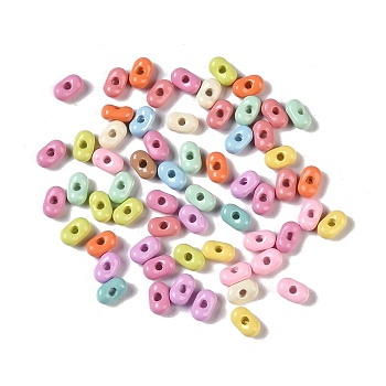 Spray Paint Alloy Beads, Oval, Mixed Color, 3x6.5x4mm, Hole: 1.2mm