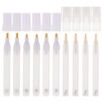 10Pcs 2 Style Empty Refill Paint Marker, Blank Refillable Paint Pens, Fill with Your Own Art Ink and Watercolor, White, 141~145x13~15mm, 2pcs/style