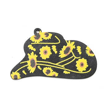 Western Cowboy Style Printed Acrylic Pendants, Cowboy Hat with Chrysanthemum Pattern Charm, Hat, 28x46x1.5mm, Hole: 1.6mm