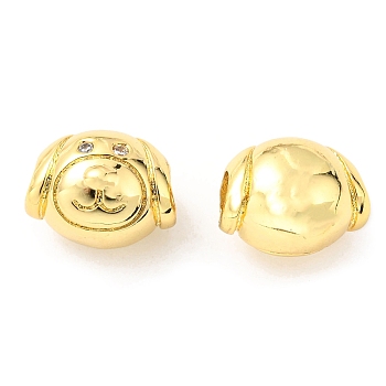 Brass Micro Pave Cubic Zirconia European Beads, Large Hole Beads, Lead Free & Cadmium Free, Dog Head, Real 18K Gold Plated, 10.5x13.5x10.5mm, Hole: 4.4mm