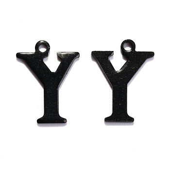 304 Stainless Steel Alphabet Charms, Electrophoresis Black, Letter.Y, 12.5x9.5x0.7mm, Hole: 1mm