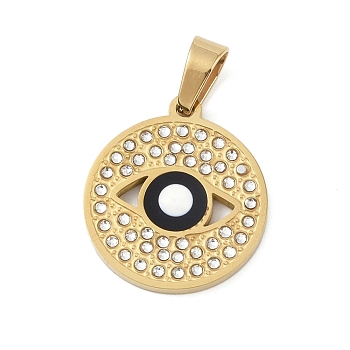 Ion Plating(IP) 304 Stainless Steel Enamel Rhinestone Pendants, Eye Charms, Real 18K Gold Plated, 22.5x20x2.5mm, Hole: 6.5x4mm