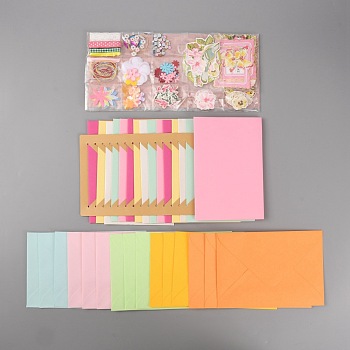 DIY Teachers' Day Theme Envelope & Card Kids Craft Kits, including Envelope, Paperboard and Rectangle Confetti, Ribbon, Imitation Pearl Beads, Resin Rhinestone and Paper Accessories, Mixed Color, Envelope: 122~125x176~180x0.3mm