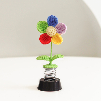 Cute Yarn Flower Spring Car Dashboard Ornament, Crochet Shaking Flower Display Decorations, for Car Interior Desk Ornaments Gifts, Colorful, 150x50mm