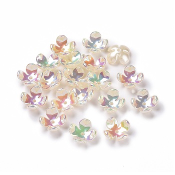 Opaque Acrylic Bead Caps, 4-Petal Flower, AB Color, Mixed Color, 16.5x16.5x6.5mm, Hole: 1.8mm