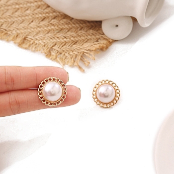 Alloy Earrings for Women, with Imitation Pearl Beads, Flower, 18x11mm