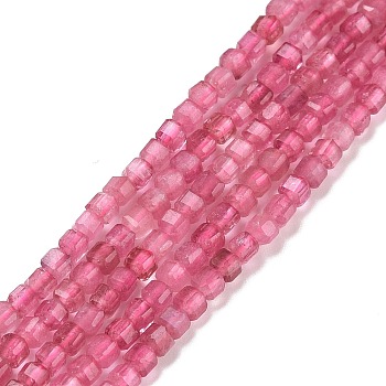 Natural Pink Tourmaline Beads Strands, Faceted, Cube, 2.5x2.5x2.5mm, Hole: 0.5mm, about 186~188pcs/strand, 15.16~15.35 inch(38.5~39cm)