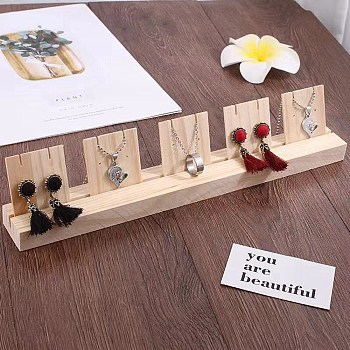 1-Slot Wooden Earring Display Card Stands, Jewelry Organizer Holder with Earring Display Cards, for Earring, pendant Necklace Storage, Wheat, Finish Product: 34.4x7.8x9.5cm, Hole: 1.2mm