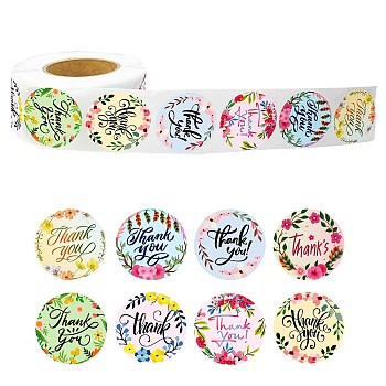 Round Paper Thank You Gift Sticker Rolls, Flower Adhesive Labels, Decorative Sealing Stickers for Gifts, Party, Mixed Color, 25mm, 500pcs/roll