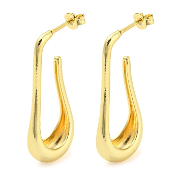 Rack Plating Brass Teardrop Stud Earrings, Half Hoop Earrings, Long-Lasting Plated, Cadmium Free & Lead Free, Real 18K Gold Plated, 35.5x6.5mm