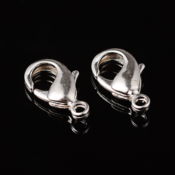 Brass Lobster Claw Clasps, Parrot Trigger Clasps, Cadmium Free & Nickel Free & Lead Free, Silver, 15x8x3mm, Hole: 2mm
