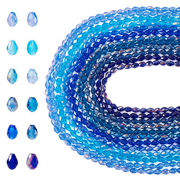 12Strands 12 Colors Transparent Glass Beads Strands, Faceted, Teardrop, Mixed Color, 8x6mm, Hole: 1.2mm, about 65~67pcs/strand, 20.08 inch(51cm), 1strand/color, 12strands/set